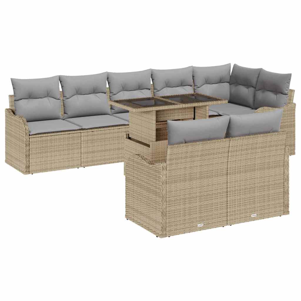Lounge-Set mit Kissen 9 pcs Beige Poly Rattan