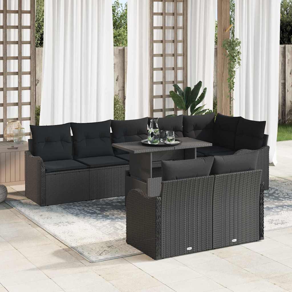 Lounge-Set mit Kissen 9 pcs Schwarz Poly Rattan