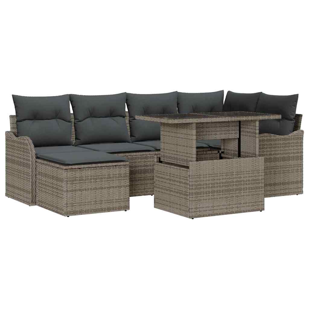 Garten-Sofa-Set mit Kissen 7 pcs Grau Poly Rattan