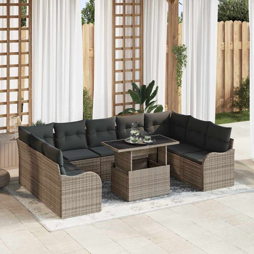 Garten-Sofa-Set mit Kissen 10 pcs Grau Poly Rattan