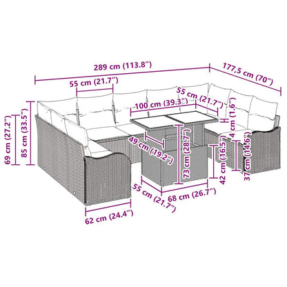 Garten-Sofa-Set mit Kissen 10 pcs Grau Poly Rattan