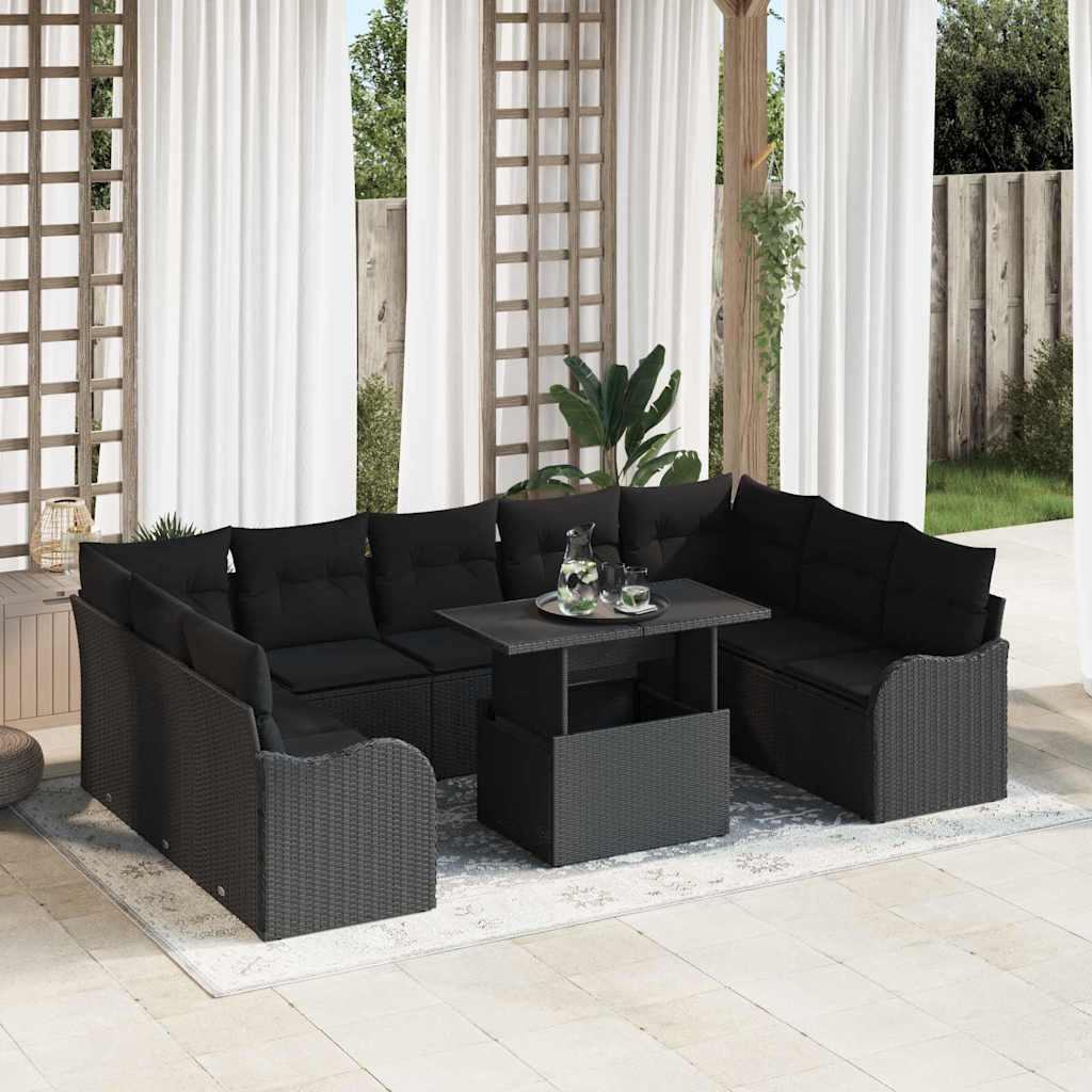 Garten-Sofa-Set mit Kissen 10 pcs Schwarz Poly Rattan