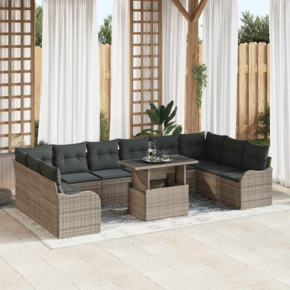 Gartensofa-set mit Kissen 11 pcs Grau Poly Rattan
