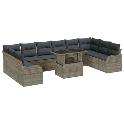 Gartensofa-set mit Kissen 11 pcs Grau Poly Rattan