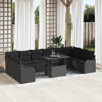 Garten-Sofa-Set mit Kissen 11 pcs Schwarz Poly Rattan