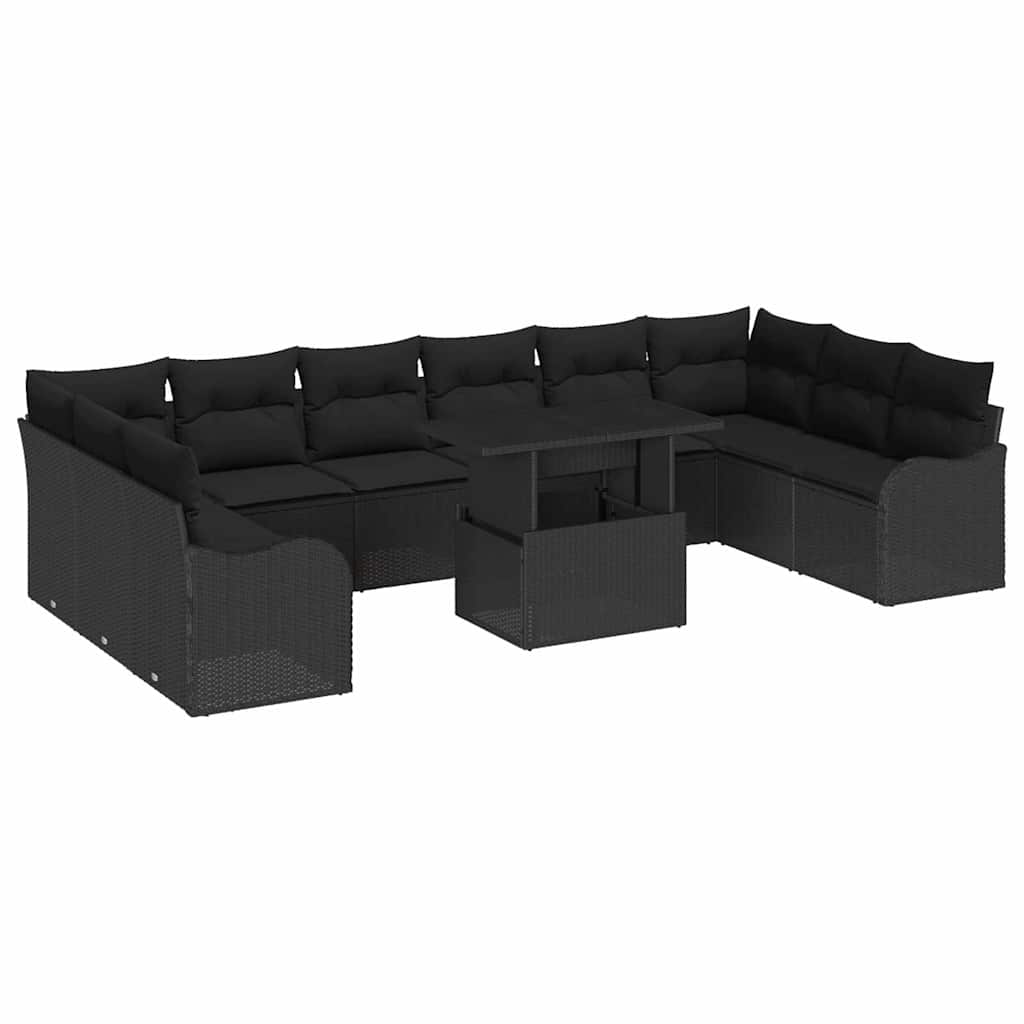 Garten-Sofa-Set mit Kissen 11 pcs Schwarz Poly Rattan