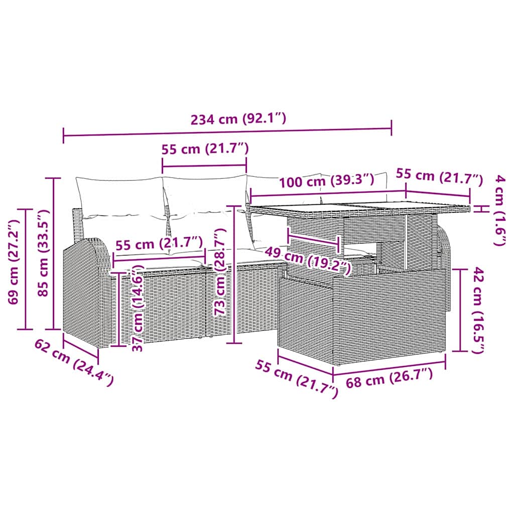 Gartensofa-set mit Kissen 5 pcs Schwarz Poly-Rattan