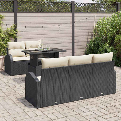 Gartensofa-set mit Kissen 6 pcs Schwarz Poly Rattan