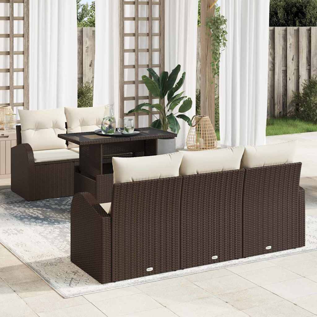 Gartensofa-set mit Kissen 6 pcs Braun Poly Rattan