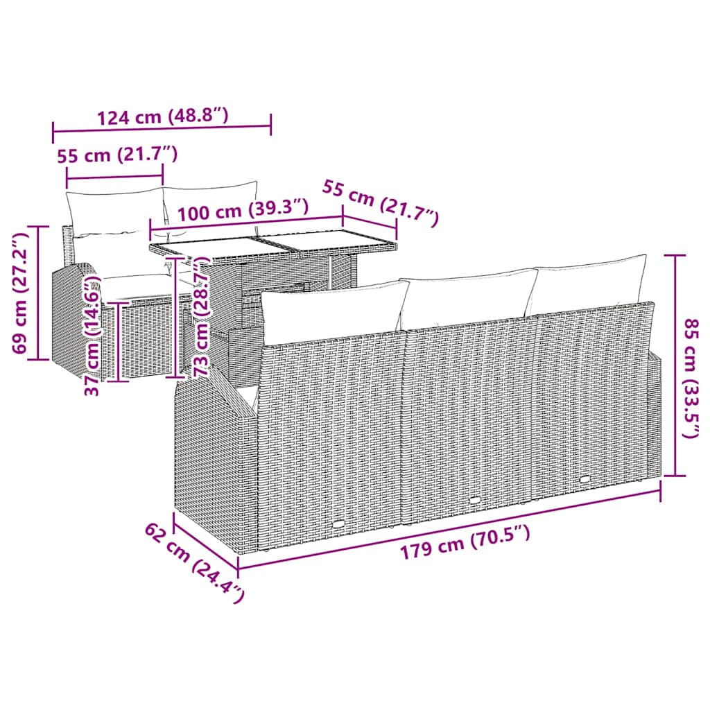 Gartensofa-set mit Kissen 6 pcs Braun Poly Rattan