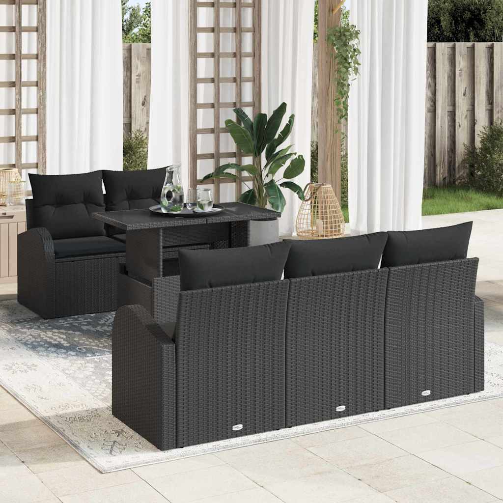 Gartensofa-set mit Kissen 6 pcs Schwarz Poly Rattan