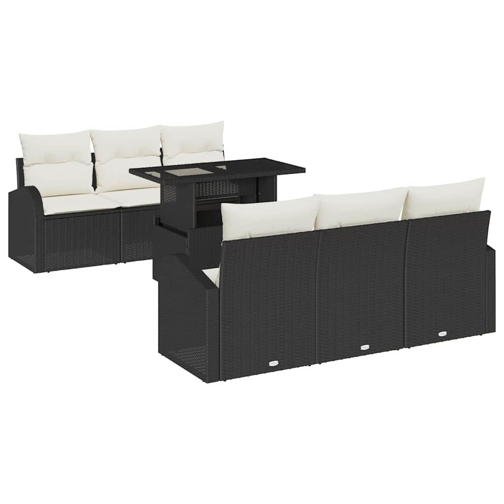 Gartensofa-set mit Kissen 7 pcs Schwarz Poly Rattan