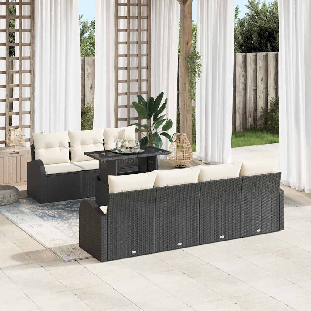 Gartensofa-set mit Kissen 8 pcs Schwarz Poly-Rattan