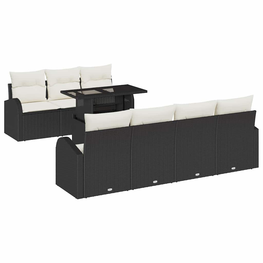 Gartensofa-set mit Kissen 8 pcs Schwarz Poly-Rattan