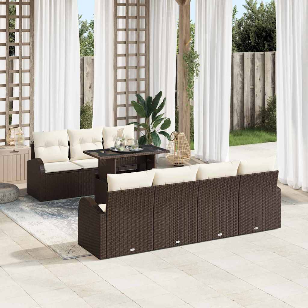 Gartensofa-set mit Kissen 8 pcs Braun Poly-Rattan