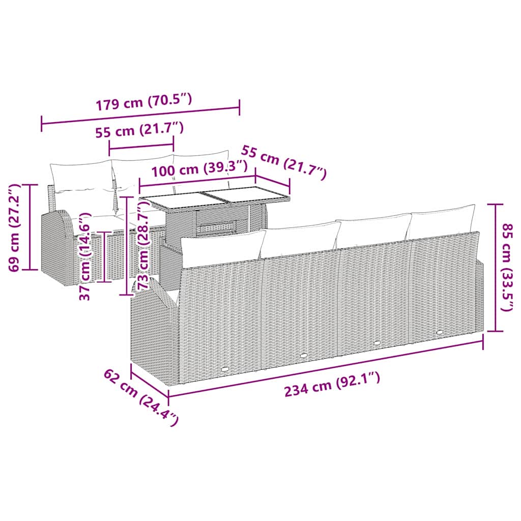 Gartensofa-set mit Kissen 8 pcs Braun Poly-Rattan