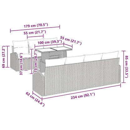 Gartensofa-set mit Kissen 8 pcs Braun Poly-Rattan