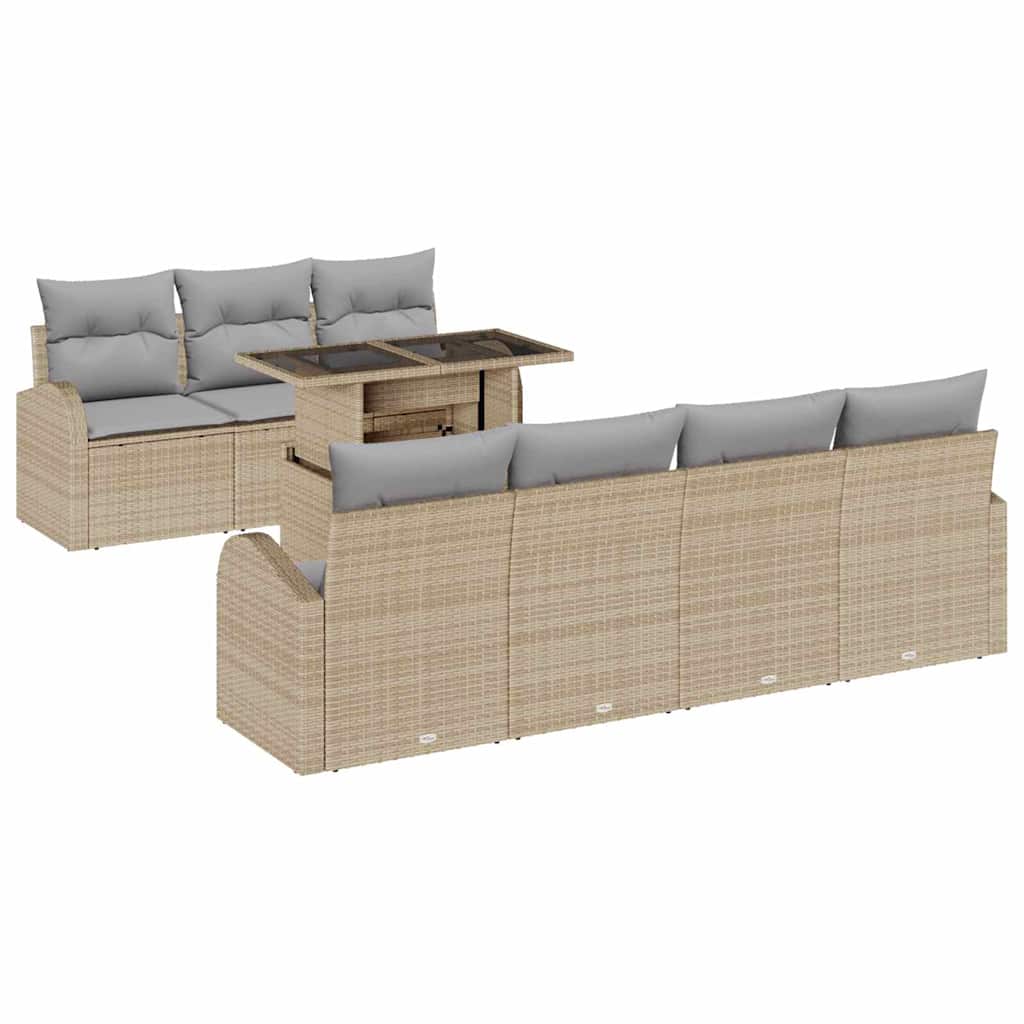 Gartensofa-set mit Kissen 8 pcs Beige Poly-Rattan