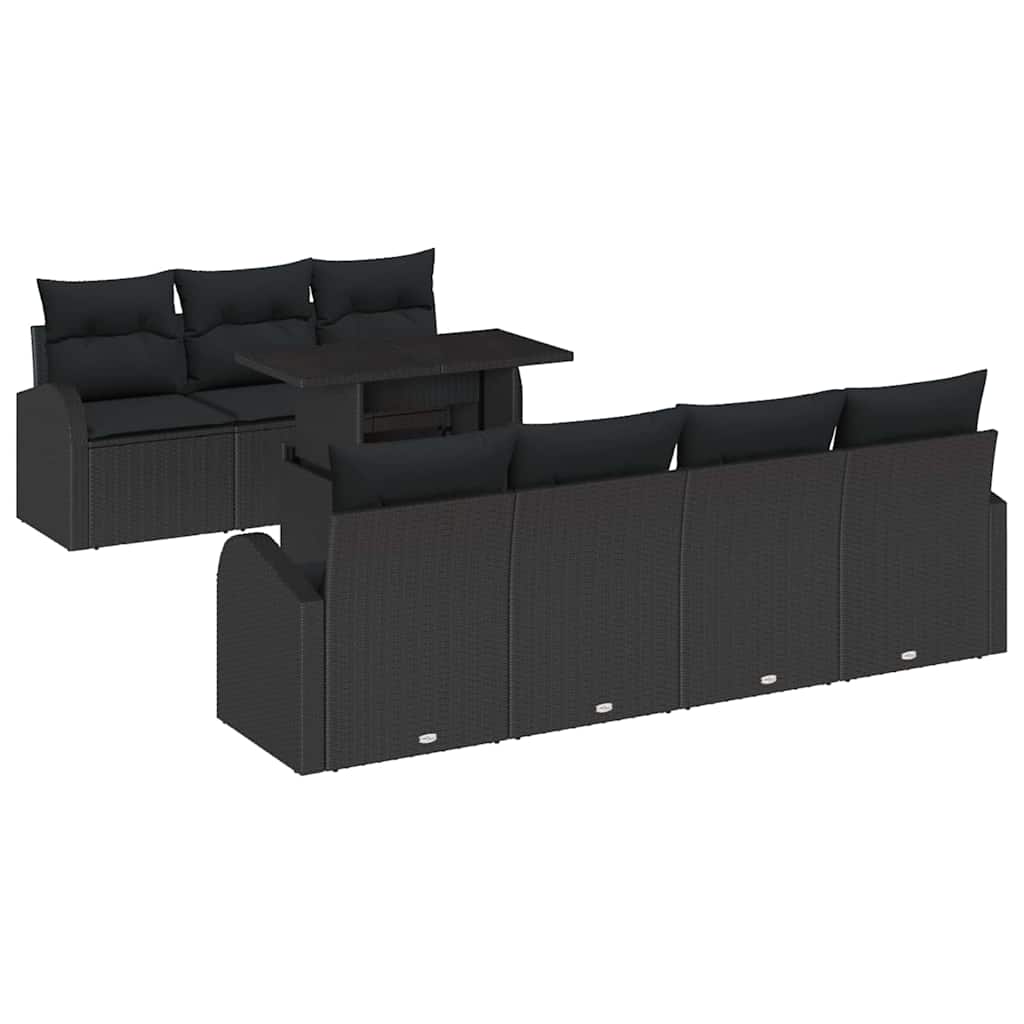 Gartensofa-set mit Kissen 8 pcs Schwarz Poly-Rattan