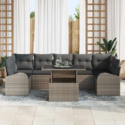 Garten-Sofa-Set mit Kissen 8 pcs Grau Poly Rattan