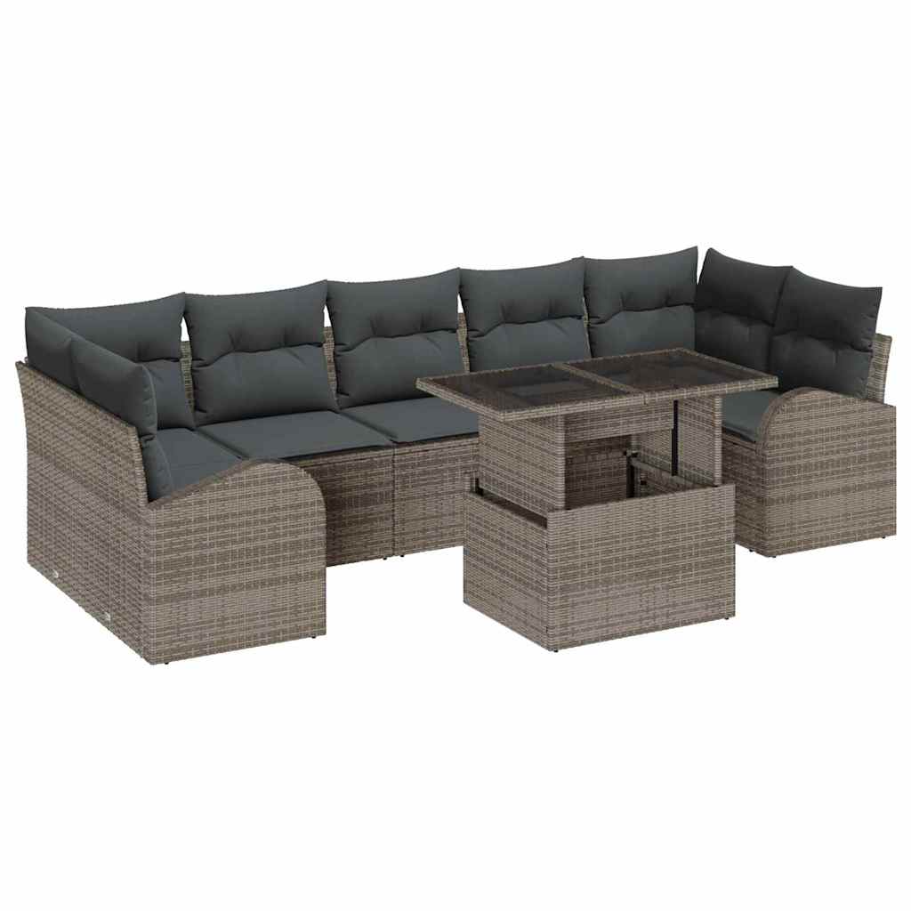 Garten-Sofa-Set mit Kissen 8 pcs Grau Poly Rattan