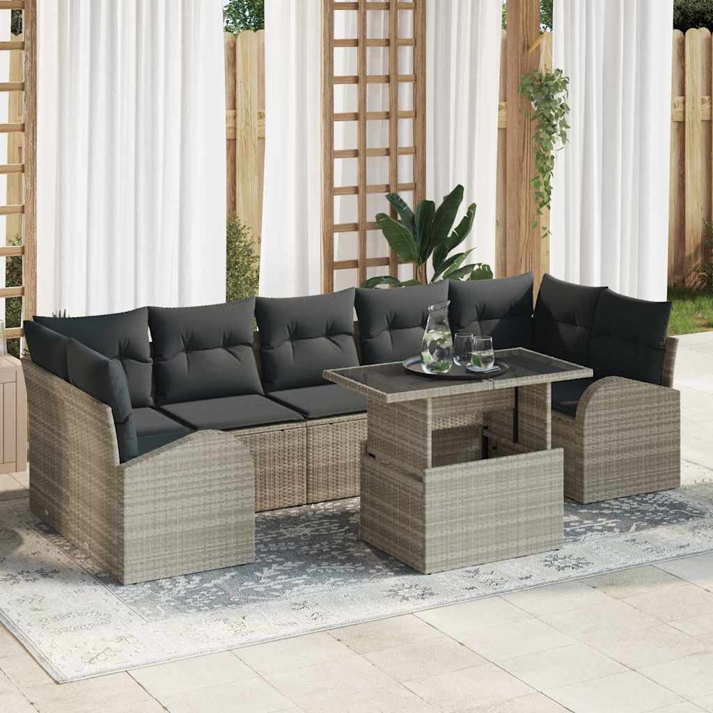 Garten-Sofa-Set mit Kissen 8 pcs Hellgrau Poly Rattan