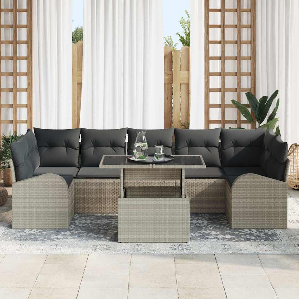 Garten-Sofa-Set mit Kissen 8 pcs Hellgrau Poly Rattan