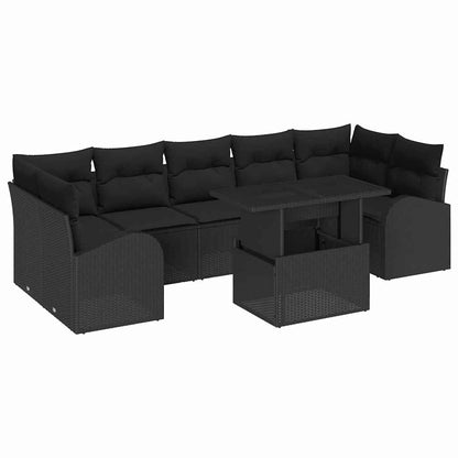 Garten-Sofa-Set mit Kissen 8 pcs Schwarz Poly Rattan