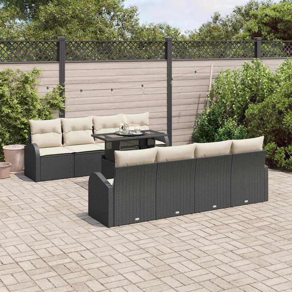 Garten-Sofa-Set mit Kissen 7 pcs Schwarz Poly Rattan