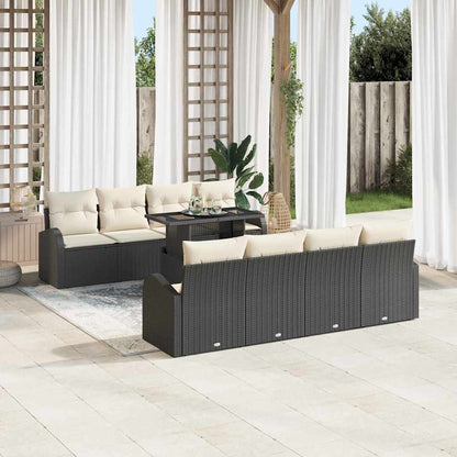 Garten-Sofa-Set mit Kissen 7 pcs Schwarz Poly Rattan