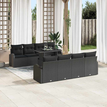Garten-Sofa-Set mit Kissen 7 pcs Schwarz Poly Rattan