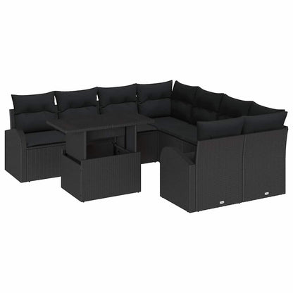 Gartensofa-set mit Speicher 9 pcs Schwarz Poly-Rattan