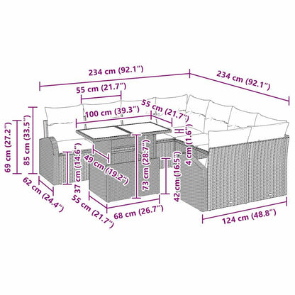 Gartensofa-set mit Speicher 9 pcs Schwarz Poly-Rattan