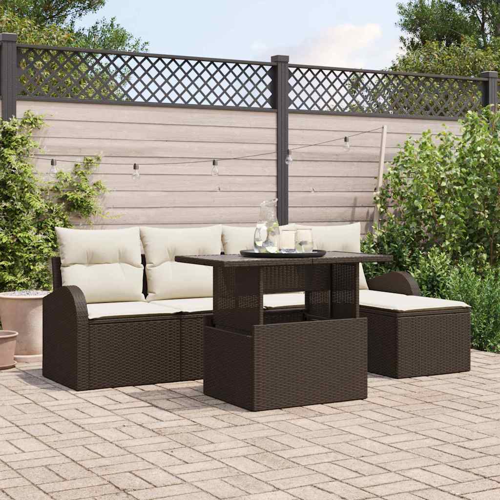 vidaXL Salon de jardin 6 pcs avec coussins marron résine tressée