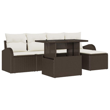 vidaXL Salon de jardin 6 pcs avec coussins marron résine tressée
