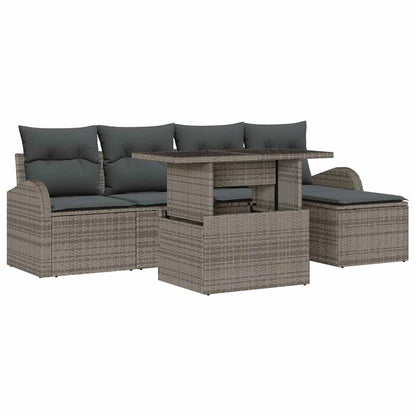 Garten-Sofa-Set mit Kissen 6 pcs Grau Poly-Rattan