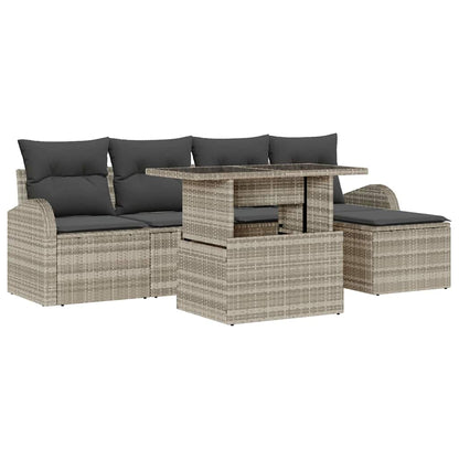 Garten-Sofa-Set mit Kissen 6 pcs Hellgrau Poly-Rattan