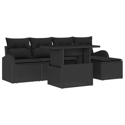Garten-Sofa-Set mit Kissen 6 pcs Schwarz Poly-Rattan