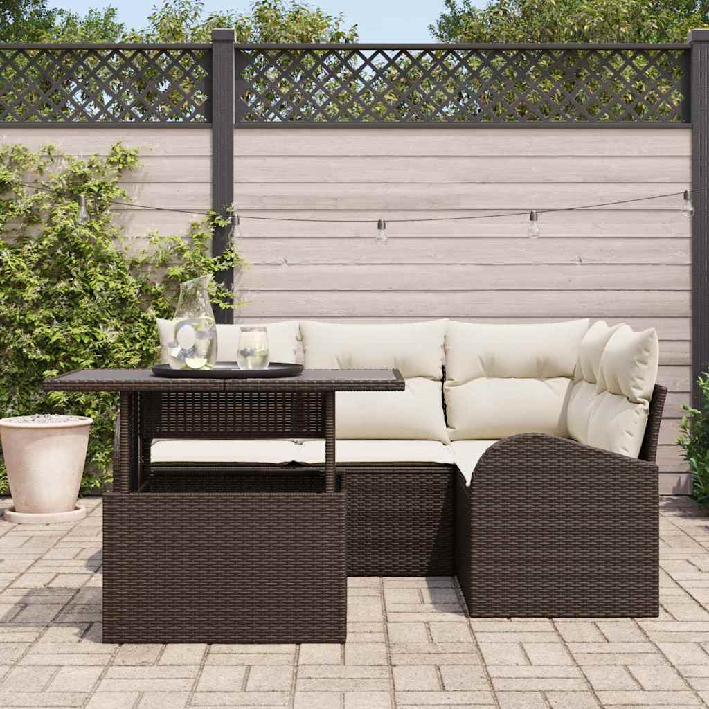 Garten-Sofa-Set mit Kissen 5 pcs Braun Poly Rattan