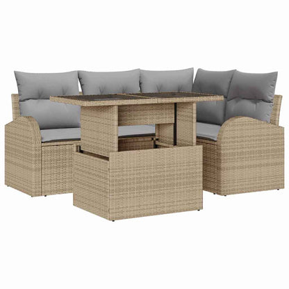 Garten-Sofa-Set mit Kissen 5 pcs Beige Poly-Rattan