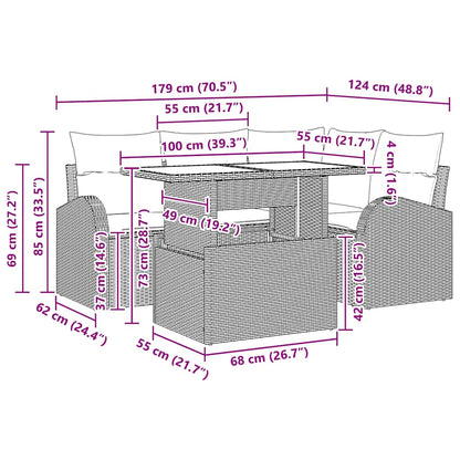 Garten-Sofa-Set mit Kissen 5 pcs Beige Poly-Rattan