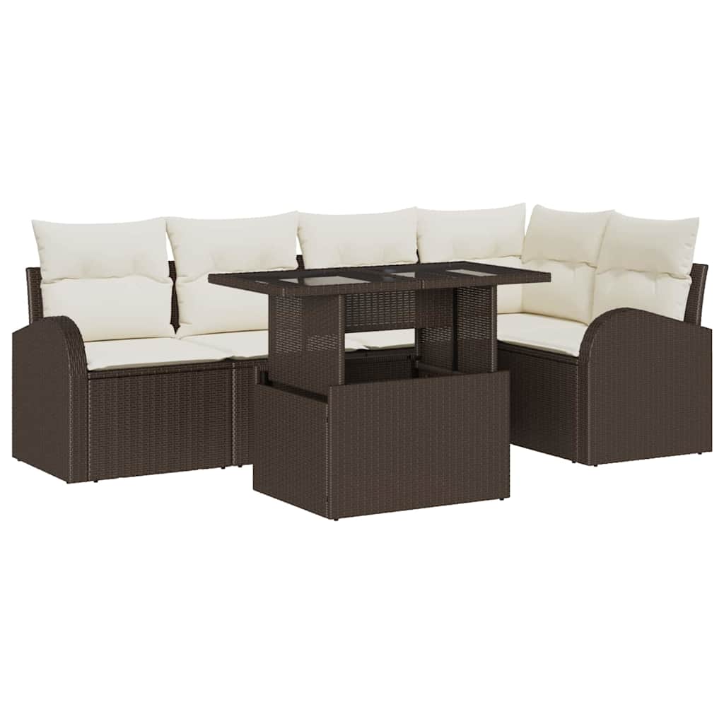 Gartensofa-set mit Speicher 6 pcs Braun und Creme Poly-Rattan