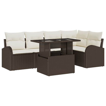 Gartensofa-set mit Speicher 6 pcs Braun und Creme Poly-Rattan