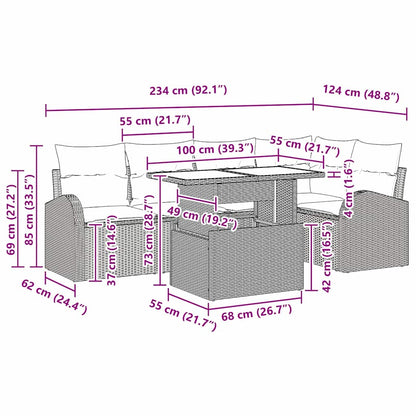 Gartensofa-set mit Speicher mit Kissen 6 pcs Grau Poly-Rattan