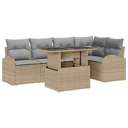 Gartensofa-set mit Kissen 6 pcs Beige und Hellgrau Poly-Rattan