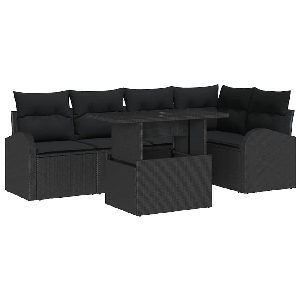 Garten-Sofa-Set mit Kissen 6 pcs Schwarz Poly-Rattan
