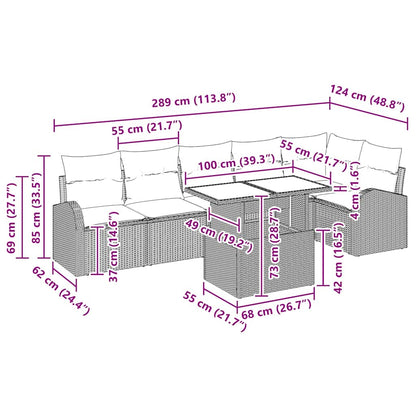 Garten-Sofa-Set mit Kissen 7 pcs Beige und Creme Poly-Rattan