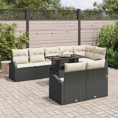 Gartensofa-set mit Speicher 9 pcs Schwarz und Creme Poly-Rattan