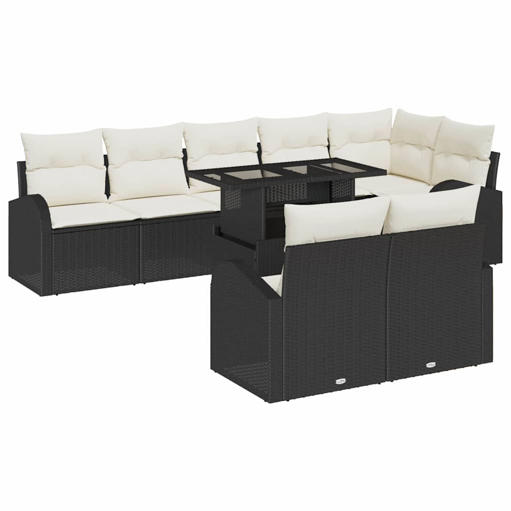 Gartensofa-set mit Speicher 9 pcs Schwarz und Creme Poly-Rattan