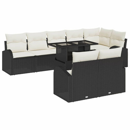 Gartensofa-set mit Speicher 9 pcs Schwarz und Creme Poly-Rattan
